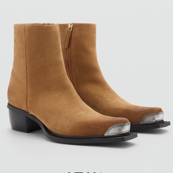 NWT MNG Metallic Pointed Toe Western Leather Ankle Boots (Size EU 36. US 6)